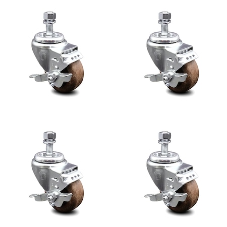 Service Caster 3 Inch High Temp Glass Filled Nylon 12mm Threaded Stem Caster Set with Brake SCC-TS20S314-GFNSHT-TLB-M1215-4